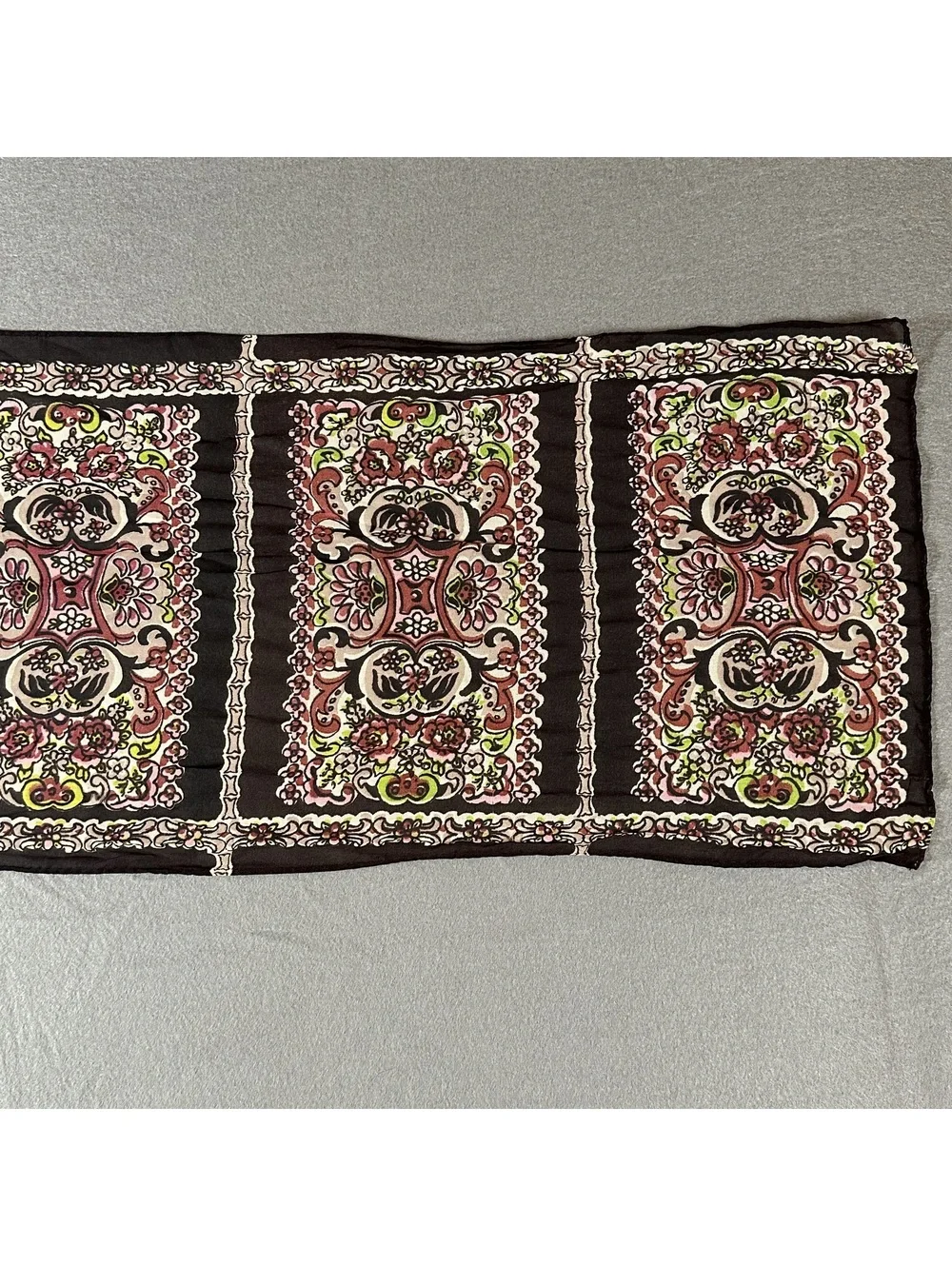 Vintage Lightweight Floral Patterned Scarf with Black Background